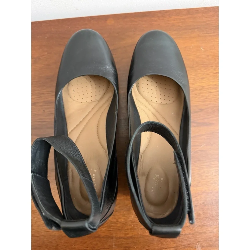 Clarks Black Clarene Tide Platform Wedge Shoes Pumps Ankle Straps Leather 8M
